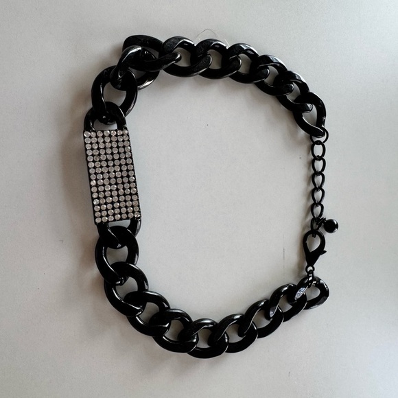 Black Chain Necklace with Rhinestone Accent - Picture 2 of 4